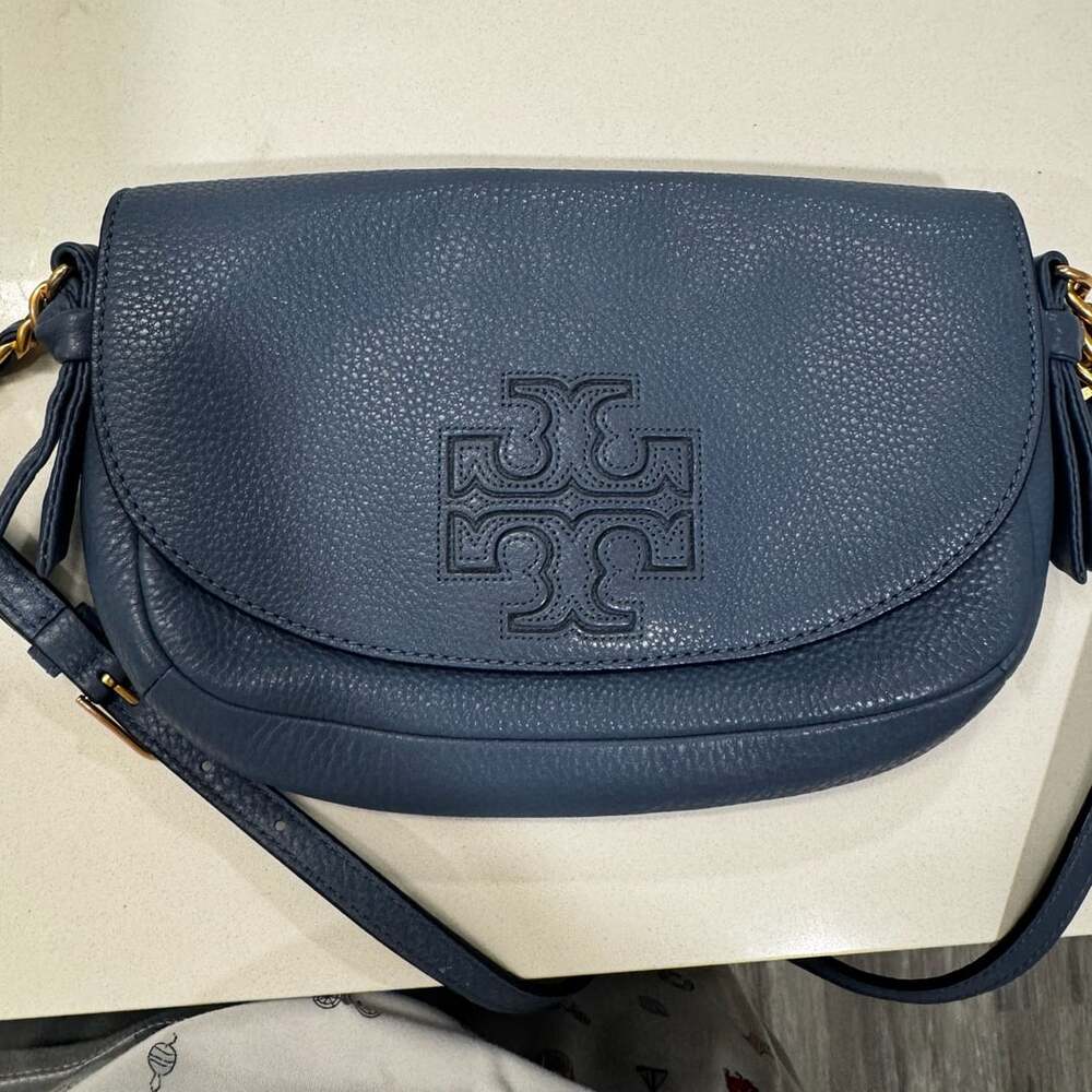 Tory Burch Crossbody Bag Blue Pebble Leather
